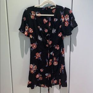 Rewind Black Floral Wrap Dress